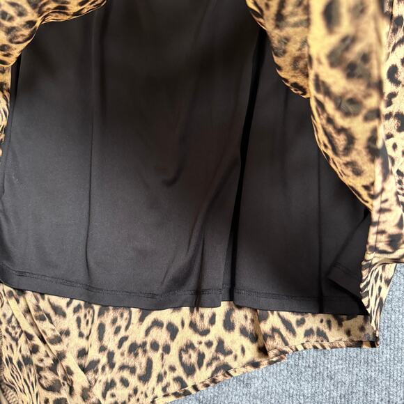 Torrid Sz 1 Leopard Print  Faux Wrap Shift Dress Yellow Asymmetrical Hem V Neck - Picture 5 of 12